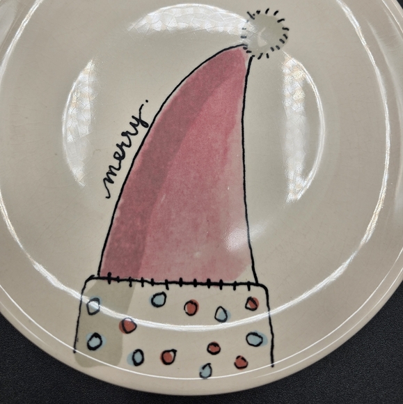 Vintage rae dunn magenta exclusive santa hat merry plates - Picture 2 of 5
